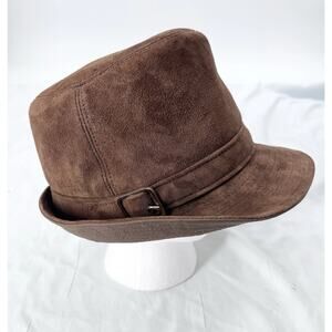 Vintage Echtes Leder Brown Suede Tall Bucket Cap Unisex 9" Diameter